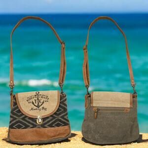 Myra Bags North Coast Anchors Upcycled Canvas Crossbody Tote Marine Bag EUC